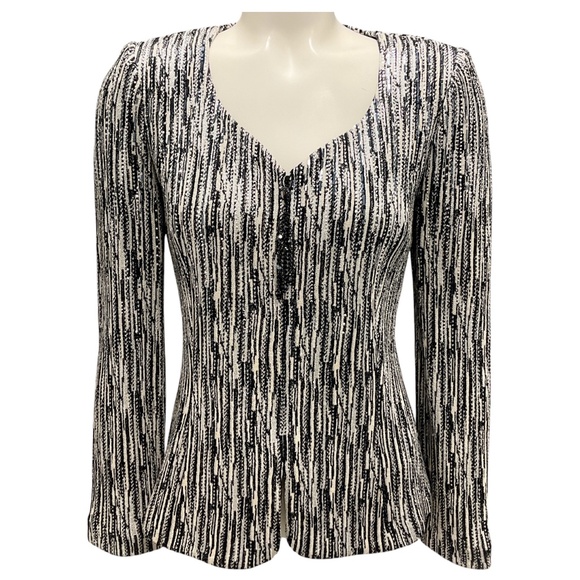 ST. JOHN EVENING FALL 2007 BLACK / SILVER METALLIC KNIT EVENING JACKET - Picture 1 of 8